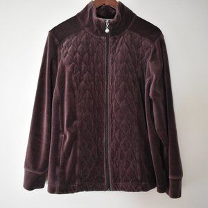 D & Co brown quilted velour zip-up jacket size XL